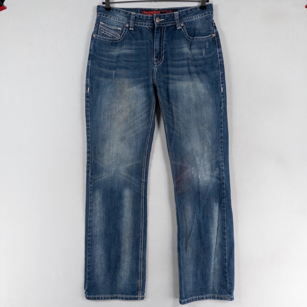 Rock & Roll Cowboy Jeans Mens 34 Blue Double Barrel Straight Leg Cotton Western
